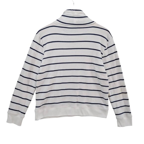 J.CREW Funnelneck Cloudspun Fleece Sweatshirt Womens White Navy Stripe LS Size S - Picture 2 of 8